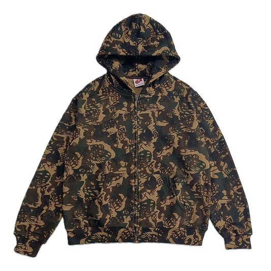 WEMISSU CAMO ZIP HOODIE BROWN