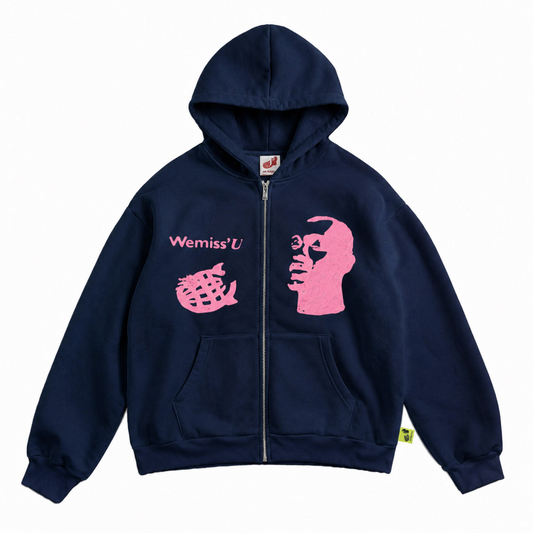 WEMISSU OG PINK LOGO BLUE HOODIE