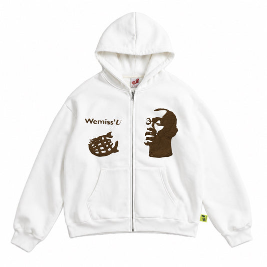 WEMISSU OG BROWN LOGO WHITE HOODIE